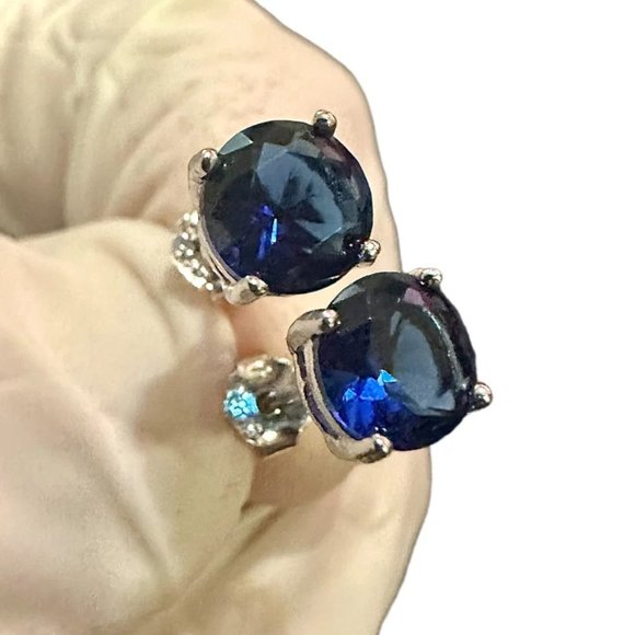 Blue Sapphire Stud Earrings for Women Sterling Silver 925 6MM Round lab-created - Picture 1 of 11